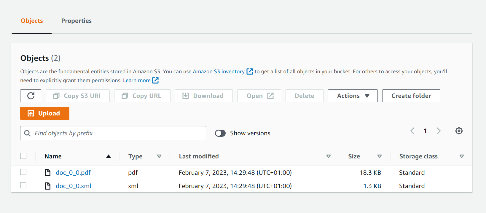 Bucket S3 : 1 document, 2 contents